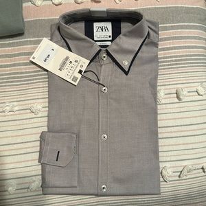 Zara button down grey with navy blue on collar